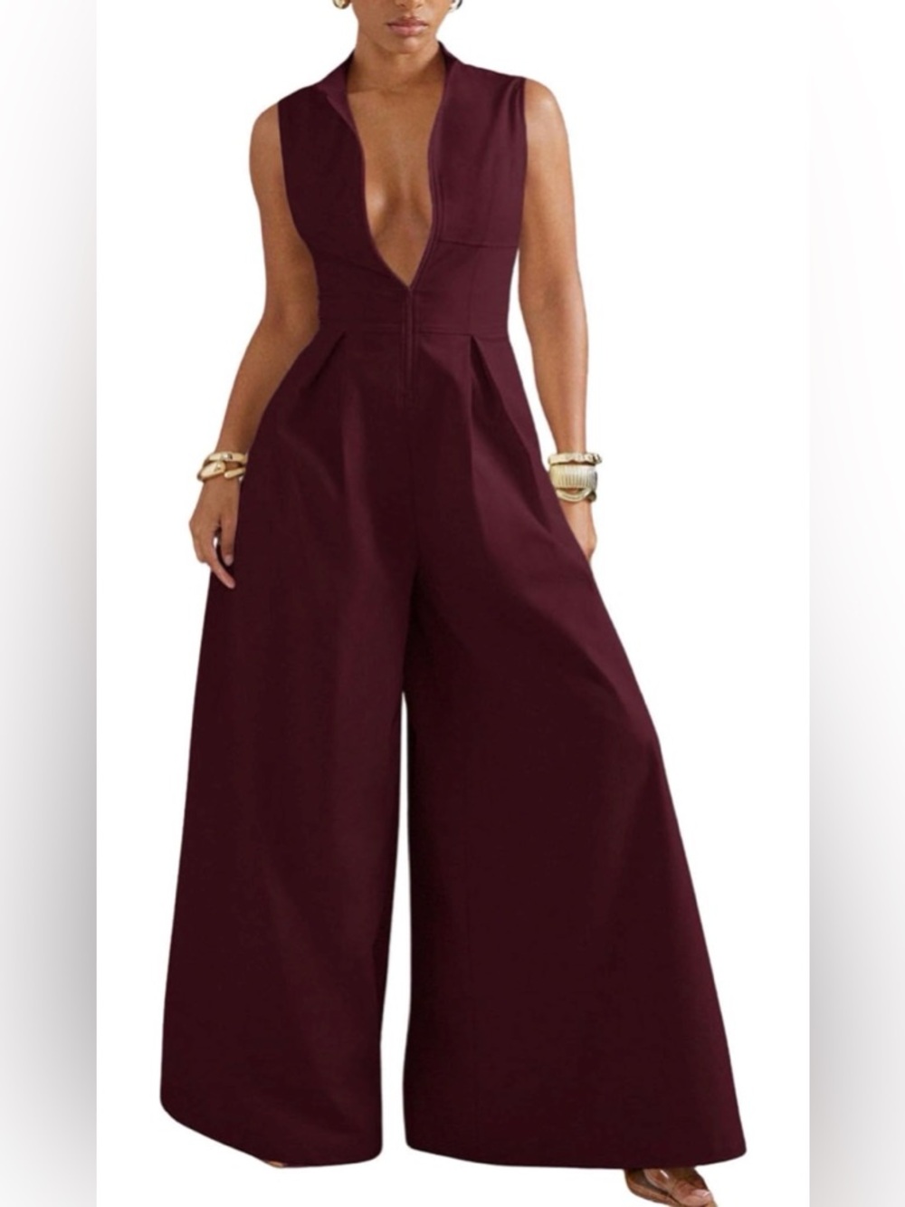 Zip Up Wide Leg Sleeveless Jumpsuit